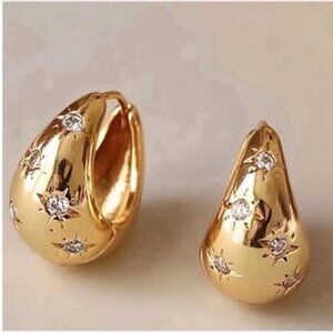 New! Anthropologie Aster Gold Plated Hoop Huggie Earrings NWOT